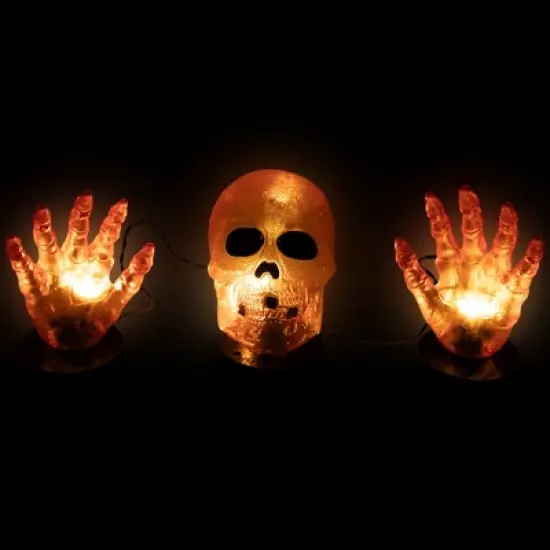 Northlight LED Lighted Skull and Hands Outdoor Halloween Decoration - 4' Black Wire - Orange image {1}