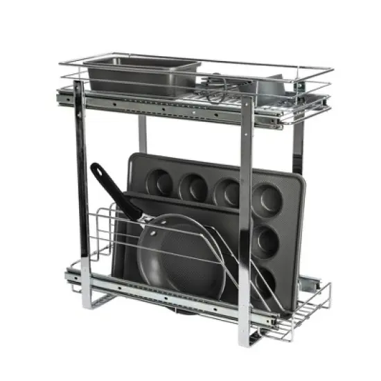 Glidez Multipurpose Chrome-Plated Steel Pull-Out/Slide-Out Storage Organizer - 2-Tier Design - Chrome image {9}