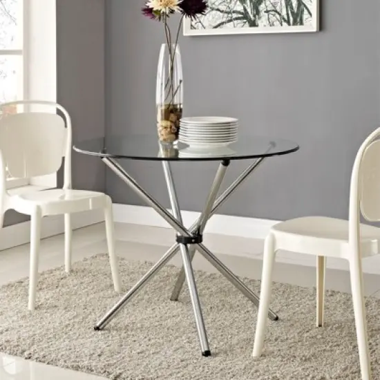 Baton Round Dining Table Clear - Modway image {4}