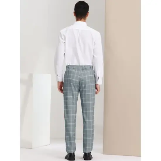 Lars Amadeus Men's Slim Fit Flat Front Plaid Business Formal Pants image {4}