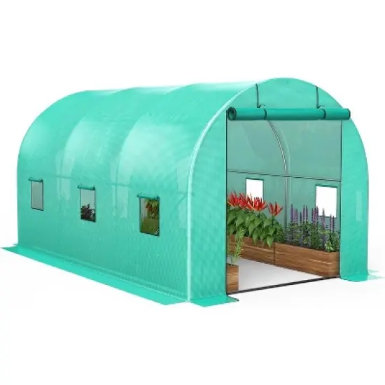 Acekool 8x13FT Walk-In Greenhouse - Galvanized Steel Frame with 6 Windows & PE Cover image {1}