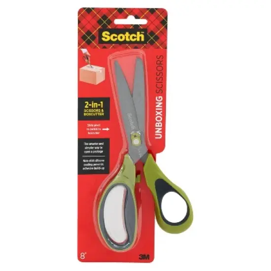 Scotch Unboxing Scissor: 8" Blade, Green, Plastic, Non-Powered Desk Tool, Art & Office Use image {5}