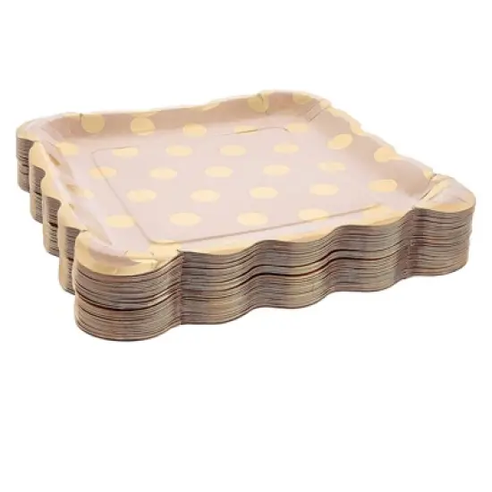 Juvale 48-Pack Kraft Gold Foil Dots 9 inch Paper Party Plates for Lunch, Dessert, Or Appetizer image {2}