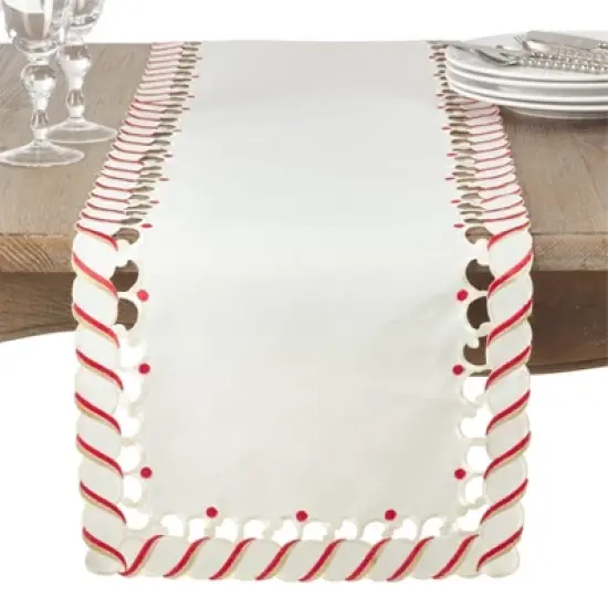 Saro Lifestyle Candy Cane Stripe Border Christmas Holiday Table Runner image {1}