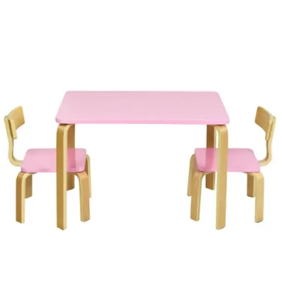 Costway 3 Piece Kids Wooden Table and 2 Chairs Set Children Activity Art Desk Furniture/Activity Art Desk Furniture image {11}