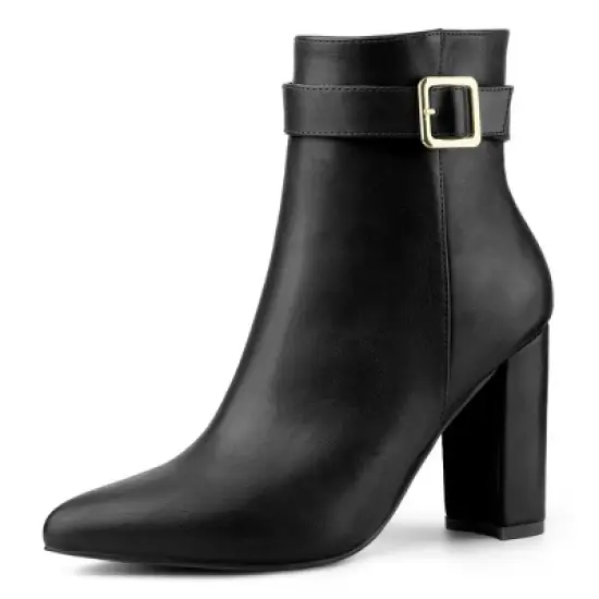 Allegra K Women's Pointed Toe Buckle Decor Heel Ankle Booties image {8}