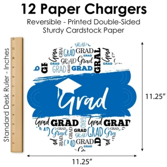 Big Dot of Happiness Blue Grad - Best is Yet to Come - Royal Blue Graduation Party Round Table Decorations - Paper Chargers - Place Setting For 12 image {5}