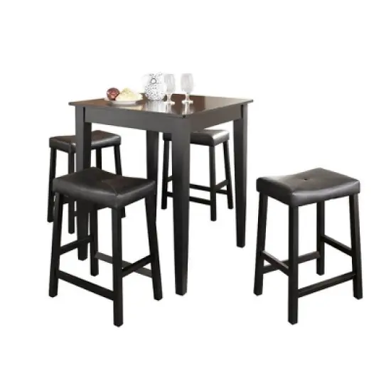 5pc Pub Dining Set with Upholstered Saddle Stools Black - Crosley image {2}