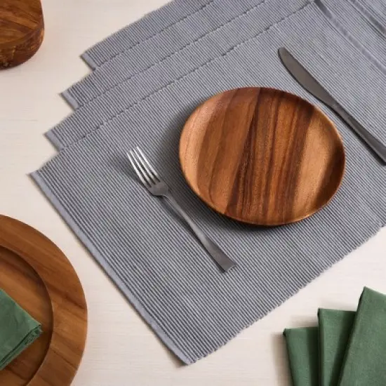 Design Imports Solid Ribbed Placemat Set/4, Gray image {2}