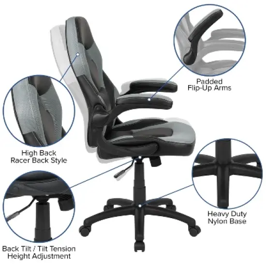 Emma and Oliver Gaming Desk & Chair Set with Cup Holder, Headphone Hook, and Monitor Stand image {2}