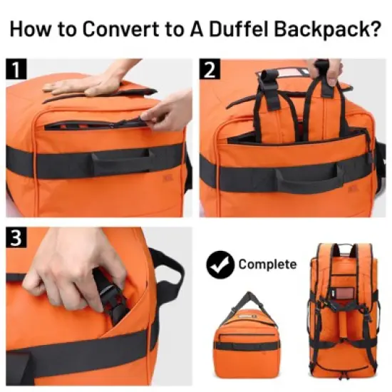 90L Water Resistant Backpack Duffle Heavy Duty Convertible Duffle Bag with Backpack Straps for Gym, Sports, Travel, Orange image {6}