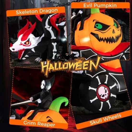 Costway 9 FT Long Halloween Inflatable Decoration Grim Reaper Driving Pumpkin Carriage image {5}