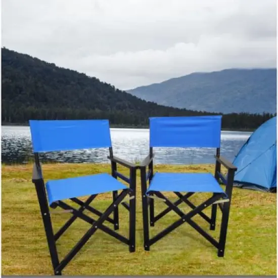 YUHAO 2PCS Folding Director Chairs with Breathable Canvas Seat & Backrest, Lightweight Portable Camping Chairs for  Outdoor ,Blue image {11}