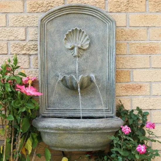 Sunnydaze 27"H Solar Only Polystone Seaside Outdoor Wall-Mount Water Fountain image {1}