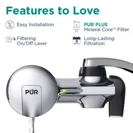 PUR Filtration PLUS Faucet Horizontal Mount Water Filtration System Chrome PFM400H: Best Sink Filter, Lead & Mercury Removal, Easy Install image {3}
