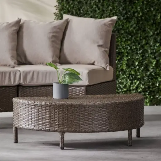 Christopher Knight Home Newton Wicker Outdoor Half-Round Coffee Table Brown image {1}