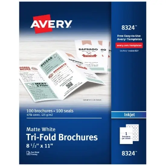 Avery Printable Tri-Fold Brochures with Mailing Seals, 8.5" x 11", Matte White, 100 Blank Brochure Paper for Inkjet Printers (8324) image {7}