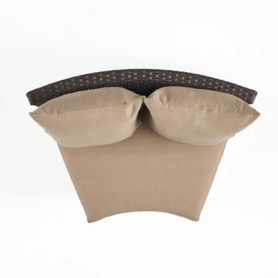 Christopher Knight Home 2pc Newton Wicker Outdoor Patio Curved Loveseat Sectional with Cushions Dark Brown/Beige image {6}