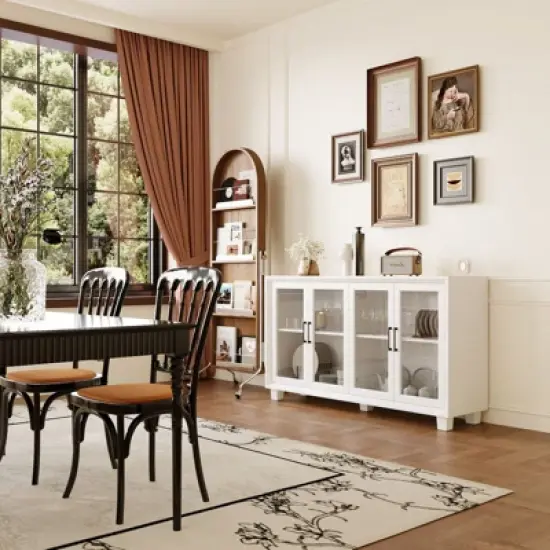 Famapy Modern Minimalist Kitchen Pantry with Glass Doors,Buffet Sideboard Cabinet,Large-Capacity Zoned Storage,Multi-use for Dish & Food Storage image {1}