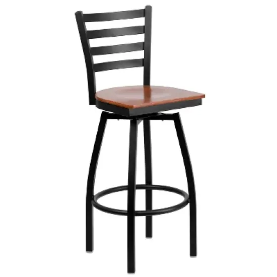 Flash Furniture Black Ladder Back Swivel Metal Barstool image {11}