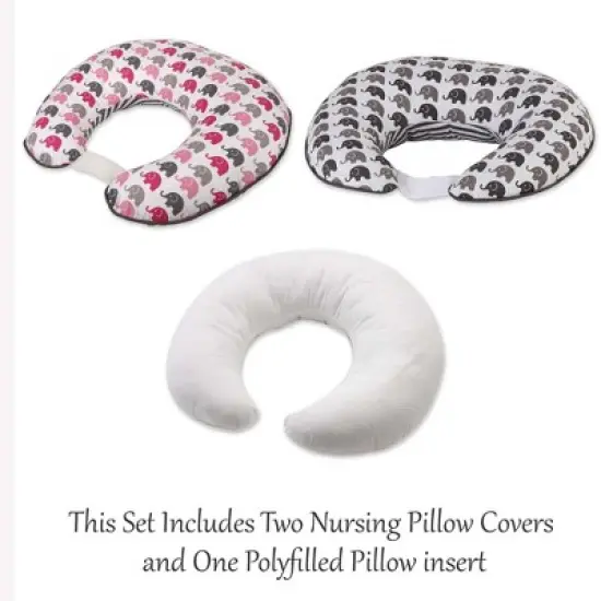 Bacati - 3 pc Elephants Pink/Gray Hugster Feeding & Infant Support Nursing Pillow with 2 removable zippered covers image {4}