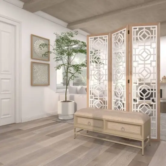 Farmhouse Wood Patterned Room Divider Screen White - Olivia & May image {16}