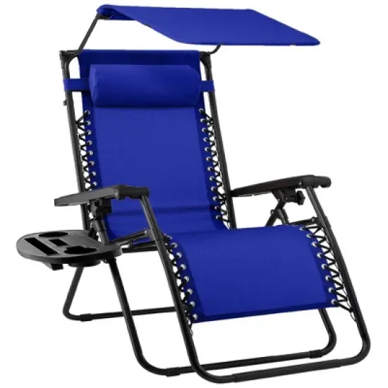 Best Choice Products Folding Zero Gravity Recliner Patio Lounge Chair w/ Canopy Shade, Headrest, Tray image {14}