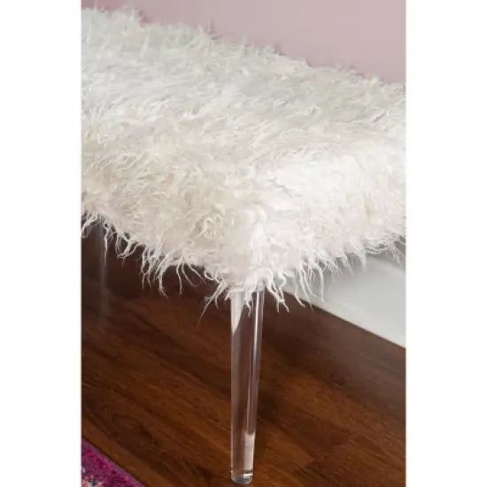 Faux Flokati Acrylic Leg Bench White - Linon image {6}