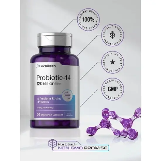 Horbaach Probiotics Supplement 120 Billion CFU with Prebiotics | 50 Capsules image {4}