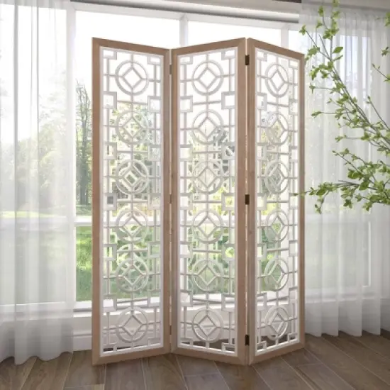 Farmhouse Wood Patterned Room Divider Screen White - Olivia & May image {10}