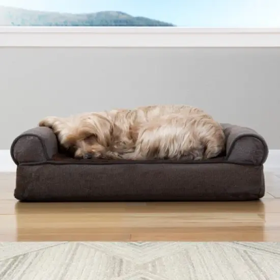 FurHaven Faux Fleece & Chenille Orthopedic Sofa Dog Bed image {2}