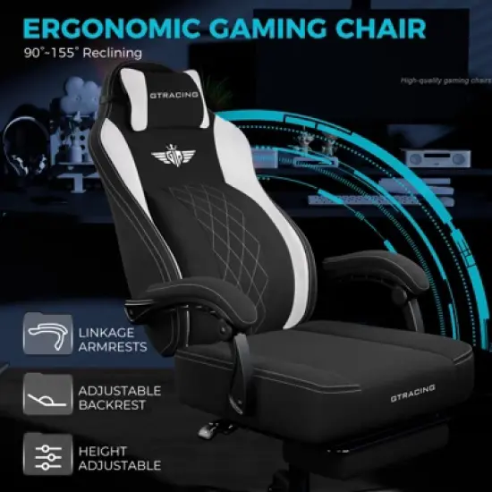 GTPLAYER Big and Tall Gaming Chair, Breathable Fabric, Strong Lumbar Support, Comfortable Office Chairs image {3}