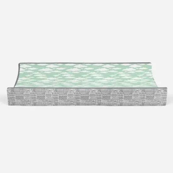 Bacati - Clouds in the City Mint/ Clouds Quilted Changing Pad Cover image {4}