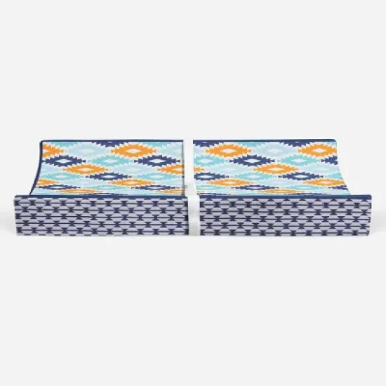 Bacati - Liam Printed Kilim Aqua/Orange/Navy Quilted Changing Pad Cover image {6}