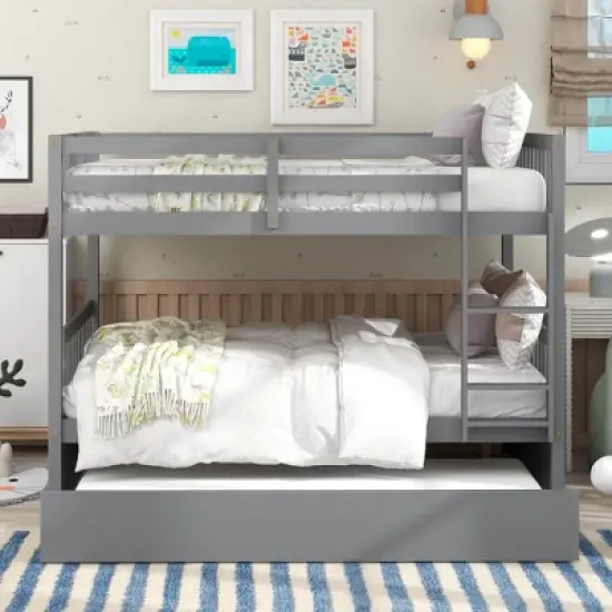 Full Over Full Bunk Bed with Trundle Bed and Ladder-ModernLuxe image {2}