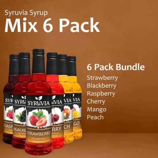 Syruvia Coffee Flavors Variety Pack: Strawberry, Blackberry, Raspberry, Cherry, Mango & Peach 25.4 fl oz Syrup image {5}
