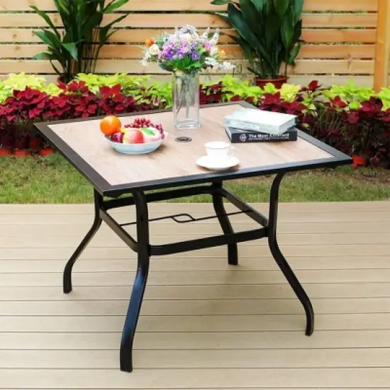 5pc Patio Set with Faux Wood Table & Metal Chairs - Captiva Designs image {1}