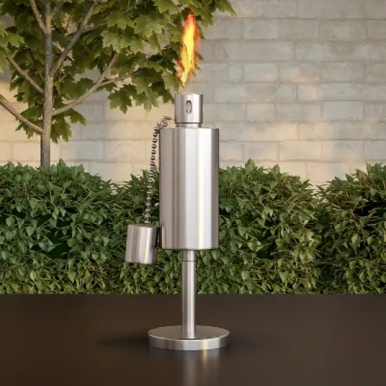 Tabletop Torch Lamp- 10.5?? Stainless Steel Outdoor Fuel Canister Flame Light for Citronella with Fiberglass Wick for Backyard, Patio by Nature Spring image {1}
