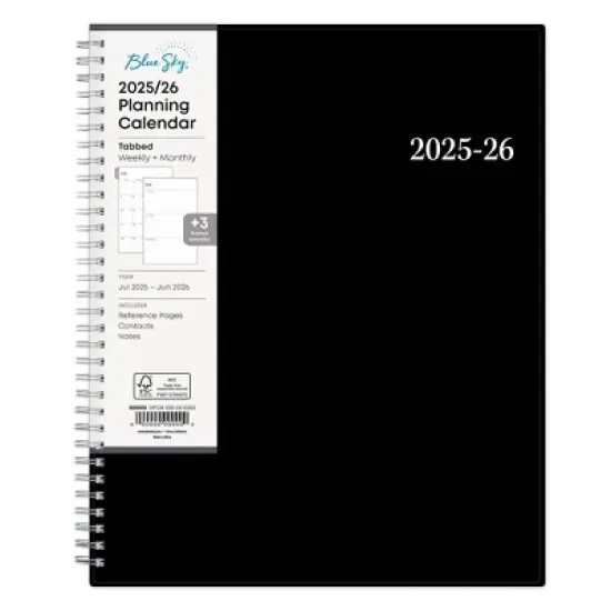 Blue Sky 8.5"x11" 2025-2026 Weekly/Monthly Wirebound Planner Black image {2}