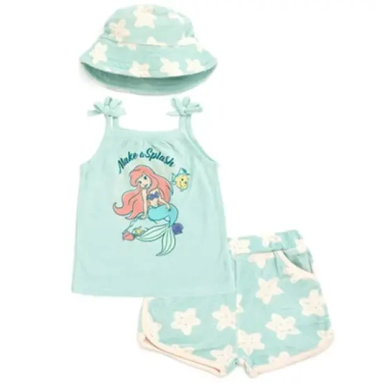 Disney Minnie Mouse Little Mermaid Girls Tank Top Dolphin Active Shorts and Hat 3 Piece Newborn to Infant image {8}