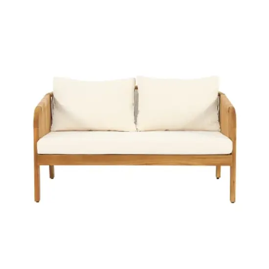 FIONECA 4-Piece Acacia Wood Patio Conversation Set with Coffee Table &uml;C Brown Frame & Beige Cushions, Outdoor Seating for Garden, Porch, Backyard image {7}