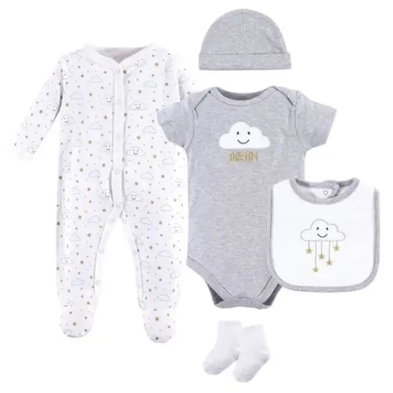 Hudson Baby Infant Unisex Cotton Layette Set, Gray Clouds image {1}