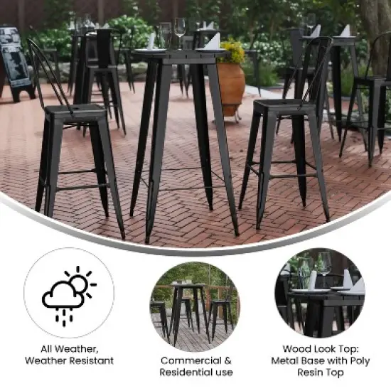 Flash Furniture Declan Commercial Indoor/Outdoor Bar Top Table, 23.75" Round All Weather Poly Resin Top with Steel base image {4}