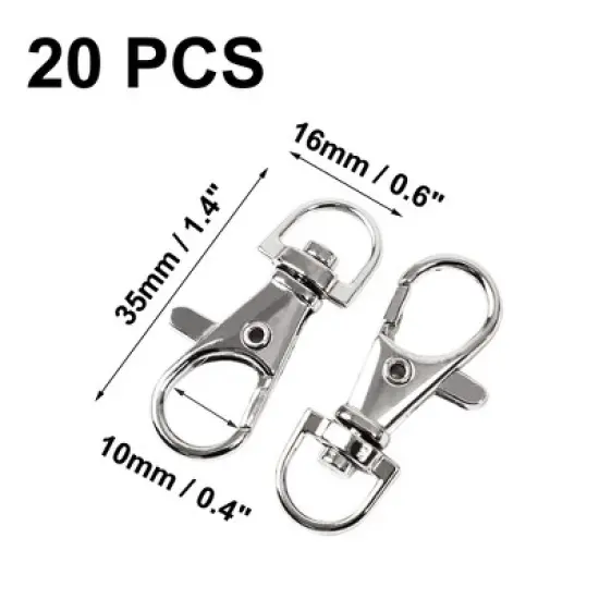 Unique Bargains Key Ring Chain Metal Lobster Swivel Clasp Silver Tone 1.4" x 0.6" x 0.28" 20Pcs image {1}