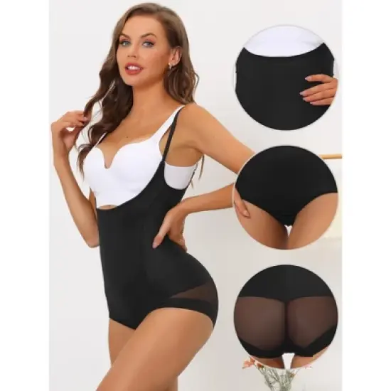 Allegra K Women's Mesh Tummy Control Slimming Sculpting Adjustable Straps Open Bust Full Leotard image {2}