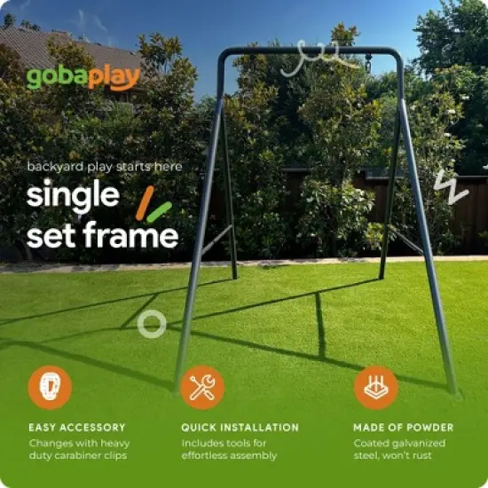 gobaplay Outdoor Single Swing Set with Support Bars for Tree Swing Bundled with gobaplay Rectangle Tree Swing, 46" x 25" Platform, Dark Green image {2}