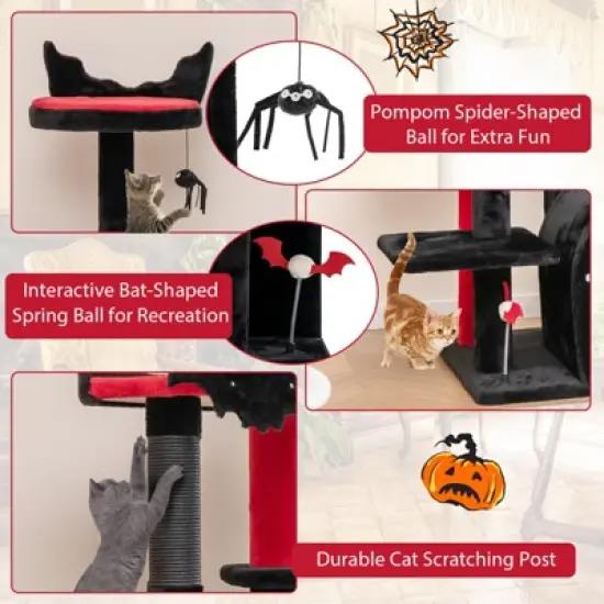 Costway 6-Tier Gothic Cat Tree 53&rdquo; Tall Cat Tower w/ Cat Bed Arch-Shaped Condo Pompom image {7}