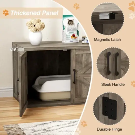 Large Double Room Cat House Cabinet, Hidden Litter Box Furniture image {2}