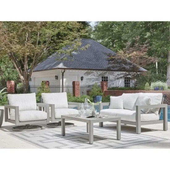 Signature Design by Ashley Agoda Pearl Outdoor Coffee Table - Weather Resistant Aluminum Frame with Gray Stone Top image {4}