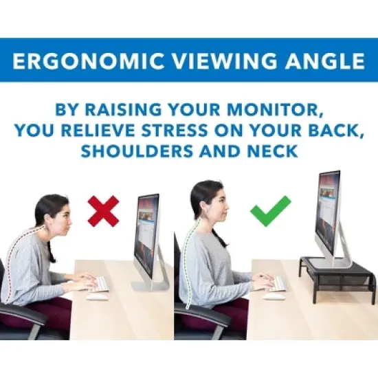 Mount-It! Computer Monitor Stand with Drawer and Storage, Black Metal Mesh Monitor Riser and Organizer for Single Display or Laptops image {4}